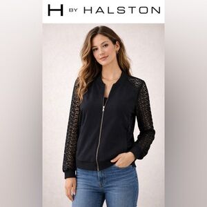NWOT H by Halston Zip Front Lace Bomber Jacket Sz 6
